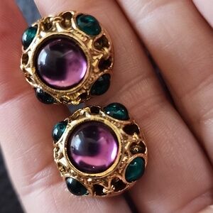Elegant 1928 Gold and Purple Clip Earrings